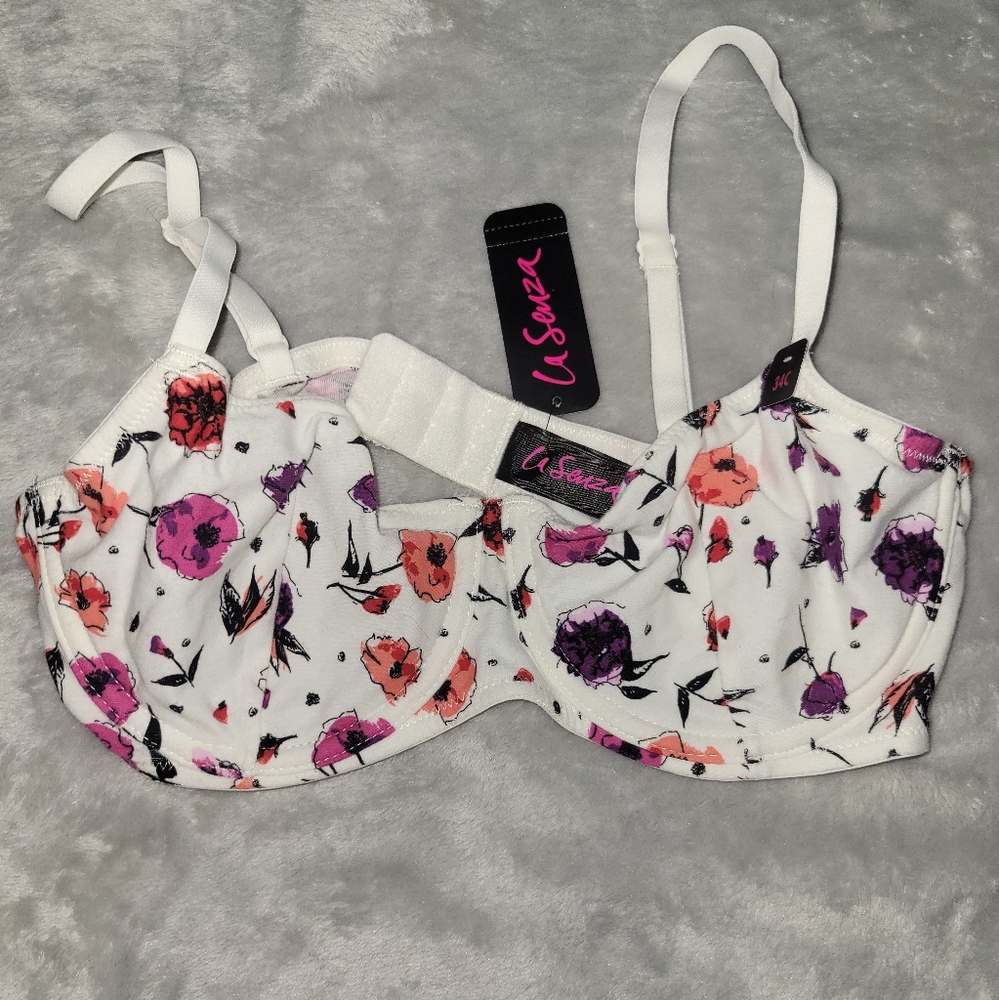 La SENZA Floral Print Bra - White, Pink, Purple
